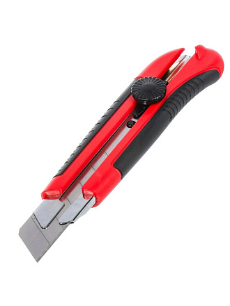 Нож строительный, пластик, обрезиненный, выдвижное лезвие, 25х125 мм, фиксатор, металлическая направляющая, Bartex, UK-82-25