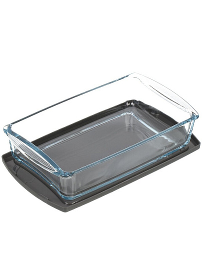 Форма для запекания стекло, 15х26х5.5 см, 1.32 л, прямоугольная, с крышкой, Borcam, 59864GREY