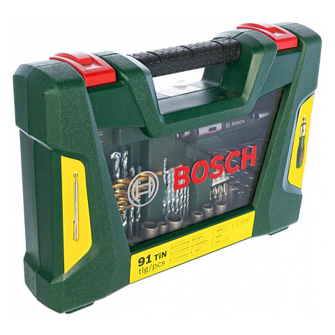 Набор бит Bosch, V-Line, 91 шт, магнитный адаптер, со сверлами, кейс