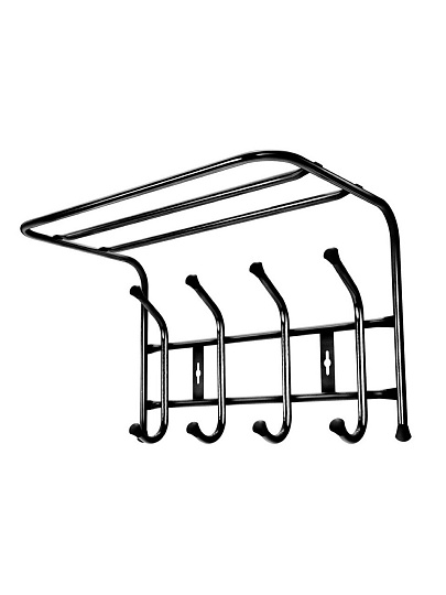 Вешалка настенная 4 крючка, с полкой, 24.5х40.5х26.5 см, металл, Nika, ВП4, черная