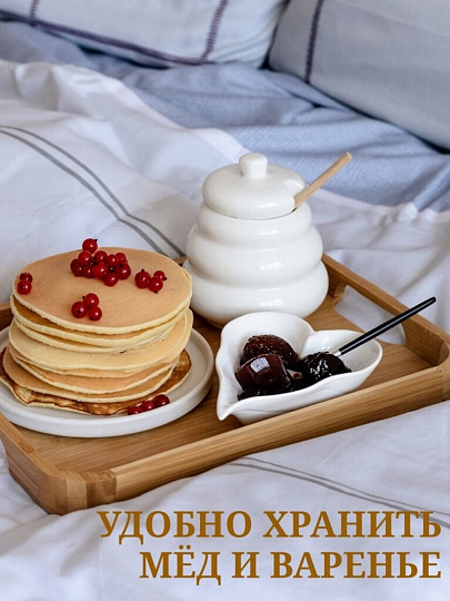 Банка для меда и варенья, керамика, 0.4 л, 12 см, с крышкой, с ложкой, С7192/JC-10895, белая