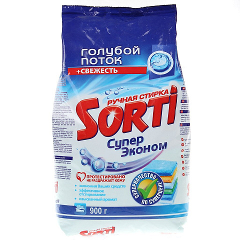 Стиральный порошок Sorti, 0.9 кг, ручной, для белого белья, Супер Эконом