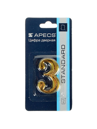 Цифра на дверь 3, Apecs, DN-01-3-Z-G, 19001