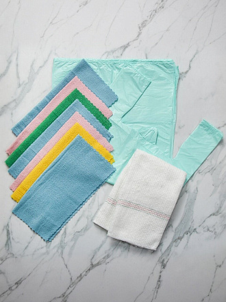 Набор для уборки Марья Искусница, салфетки из микрофибры 30х30 см 7 шт, пакеты 20 шт 60 л, салфетка для пола 0.5х0.8 м