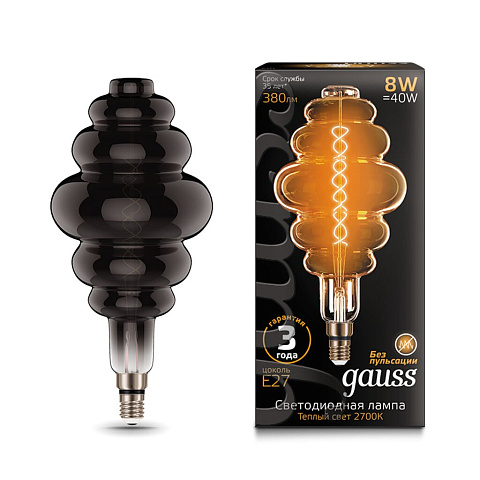Лампа светодиодная Gauss Led Vintage Filament Flexible ВD200 серая, 8 Вт, E27, теплый белый свет