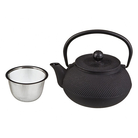 Чайник заварочный чугун, 0.7 л, с ситечком, с эмалированным покрытием внутри, Lefard, 734-033, черный