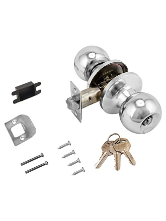 Защелка врезная, Стандарт, 607 ET CP, 9 865, с фиксатором, с ключом, хром