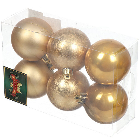 Елочный шар 6 шт, золото, 6 см, пластик, 71055