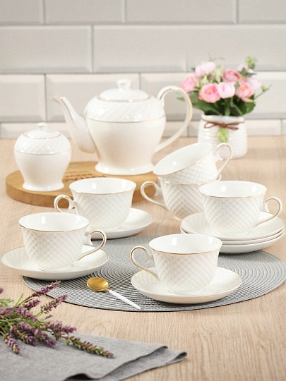 Набор чайный керамика, 12 предметов, на 6 персон, 250 мл, Daniks, Кембридж, подарочная упаковка