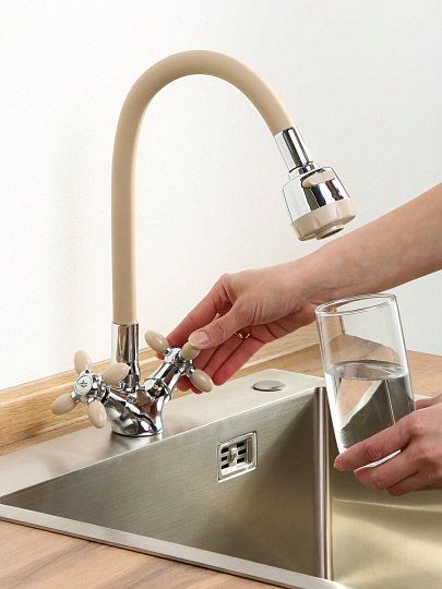 Смеситель для кухни, Антей, Радуга, гибкий излив, с кран-буксой, бежевый, 5770718-ANT