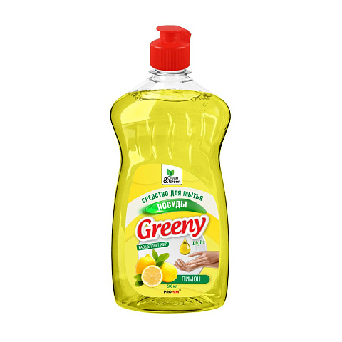 Средство для мытья посуды Clean&Green, Greeny Light, 500 мл, Лимон