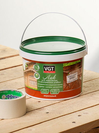 Лак VGT, матовый, акриловый, бесцветный, для внутренних и наружных работ, 2.2 кг