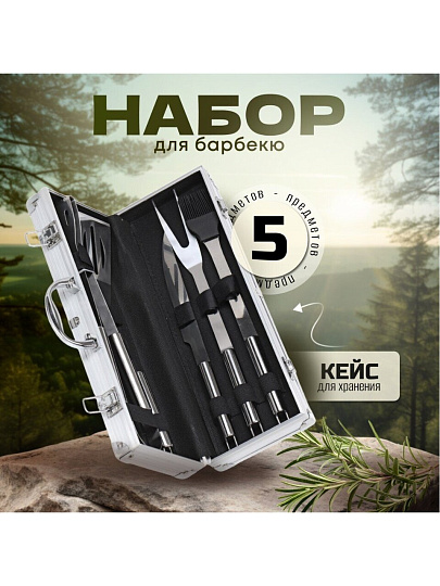 Набор для барбекю костровой, нержавеющая сталь, 5 предметов, T2022-HT033