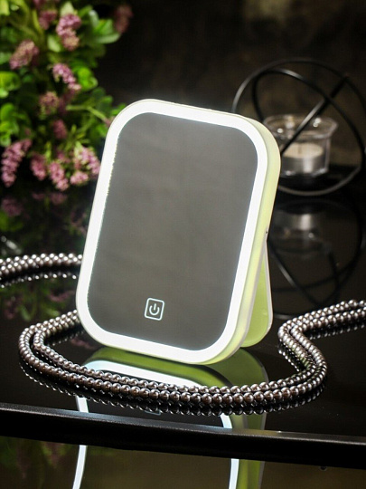 Зеркало настольное, 18х13.5 см, прямоугольное, подсветка, белое, A070018