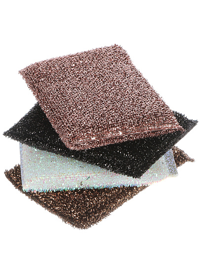 Губка для посуды для тефлоновой посуды, 4 шт, поролон, абразивная фибра, Аквамаг, ГЭТ-004р(г), разноцветная