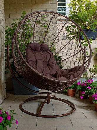 Кресло вращающееся ротанг, Гагарин, 106х69х139 см, коричневое, 150 кг, подушка коричневая, 11100205