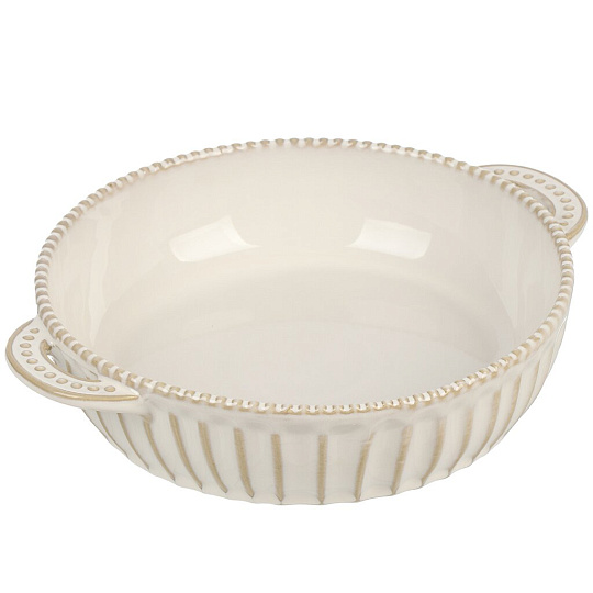 Форма для запекания и сервировки керамика, 20х25х5 см, круглая, с ручками, белая, BY Collection, 826-375
