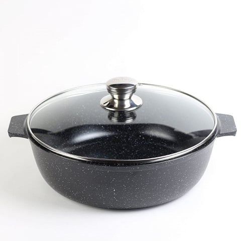 Жаровня алюминий, 30 см, 5 л, антипригарное покрытие, Алтей, Granit Perfection black, 09-0550-310, с крышкой