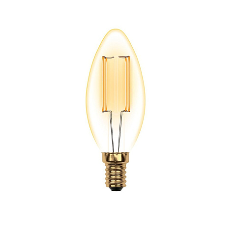 Лампа светодиодная E14, 5 Вт, 40 Вт, 230 В, свеча, нитевидная, свет теплый белый, Uniel, Vintage, золотистая колба