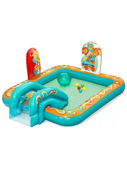 Игровой центр-бассейн Bestway, 193х152х74 см, Retro Groove Play, 53164, 189 л, пляжный мяч, 5 мячей, ремкомплект