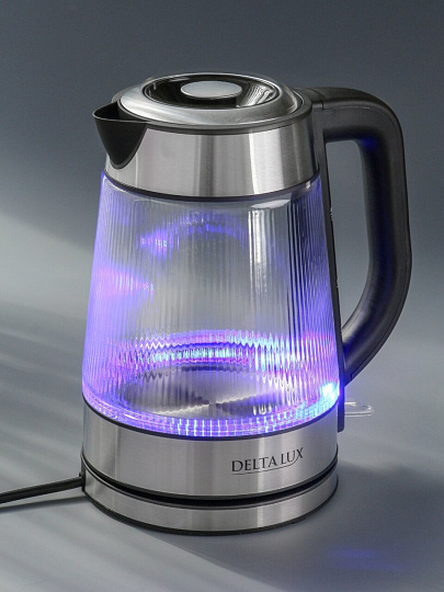 Чайник электрический Delta Lux, DE-1024, 1.7 л, 2200 Вт, скрытый нагревательный элемент, стекло