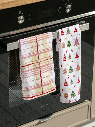 Набор полотенец кухонных 2 шт, 100% хлопок, Василиса, Еловый хоровод, Китай