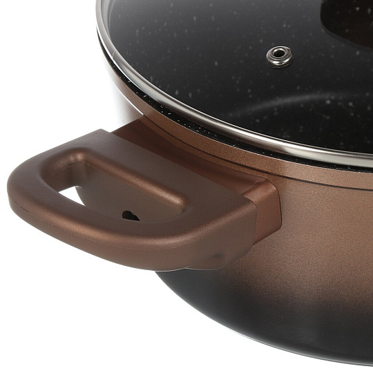 Кастрюля алюминий, антипригарное покрытие, 2.8 л, крышка стекло, MercuryHaus, Flame, 1789-MC, коричневая, индукция