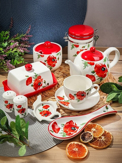 Набор чайный керамика, 2 предмета, на 1 персону, 280 мл, Daniks, Алый мак, подарочная упаковка