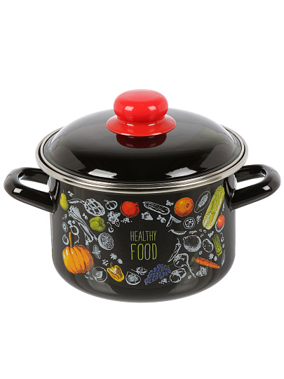 Кастрюля эмалированная сталь, 2 л, крышка сталь, цилиндрическая, Appetite, Healthy food, 1RD161M, индукция