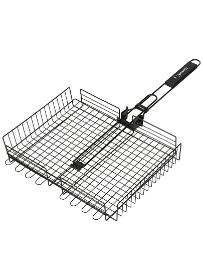 Решетка барбекю 400х300х70 мм, Гурман, хром, нержавеющая сталь, антипригарное покрытие, рукоятка дерево, складная, 11100107-1(40-30)