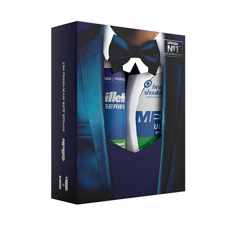 Набор подарочный для мужчин, Gillette, Series, пена для чувствительной кожи, 250 мл + шампунь Head & Shoulders Sports Fresh 200 мл