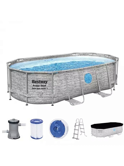 Бассейн каркасный Bestway, 427х250х100 см, Power Steel, 56714BW, фильтр-насос, лестница, тент, 7250 л, поплавок-дозатор