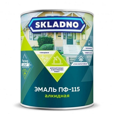 Эмаль Skladno, ПФ-115 Пром, алкидная, глянцевая, коричневая, 5.5 кг