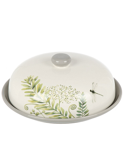Блюдо керамика, круглое, 23 см, с крышкой, Дикий папоротник, Prima Collection, PC73WF23/HC604R-C3