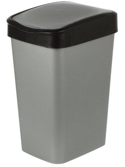 Контейнер для мусора пластик, 35 л, прямоугольный, с крышкой, серый металлик, черный, Violet, Tandem, 843558