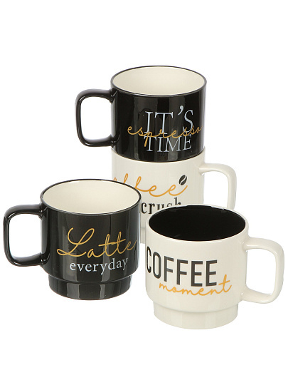 Кружка керамика, 4 шт, 380 мл, Кофе, на металлической подставке, Daniks, R24210/5607Y