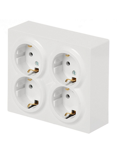 Розетка открытой установки, 4 гнезда, с заземлением, 16 А, 220 В, пластик, IP20, белая, закрытый корпус, Lezard, Leto, 752-0200-127BDP