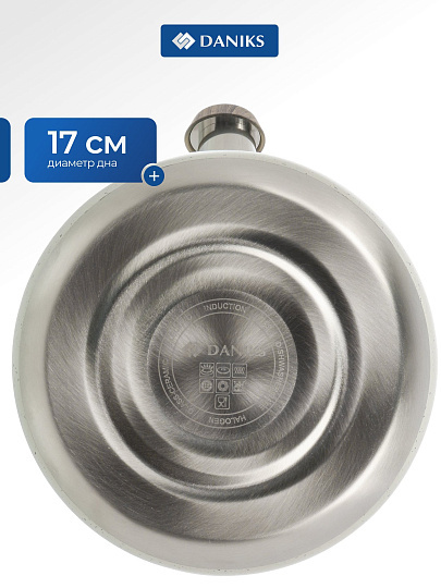 Чайник нержавеющая сталь, 2.7 л, со свистком, ручка бакелитовая в цвет дерева, Daniks, Белый мрамор, индукция, GS-04049H