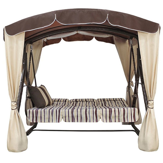 Качели садовые 3-местные, 232х143х195 см, 300 кг, Arno, Элегант Люкс, раскладываются в кровать, с москитной сеткой, шоколадные, полосы, 2016-КД-45/Л+, металл