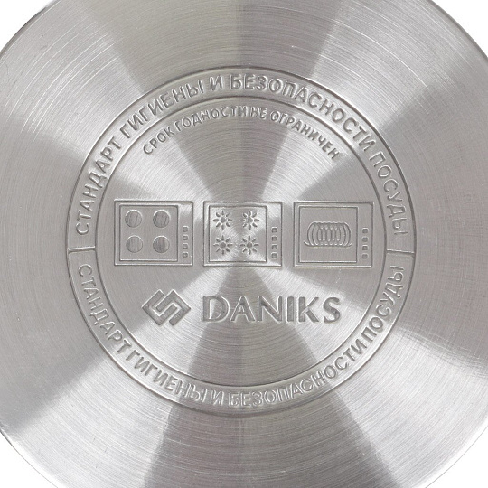 Кастрюля нержавеющая сталь, 5 л, крышка стекло, Daniks, Премиум, SD-A8-22, индукция