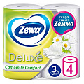 Туалетная бумага Zewa, Deluxe Ромашка, 3 слоя, 4 шт, 17 м, с втулкой, белая