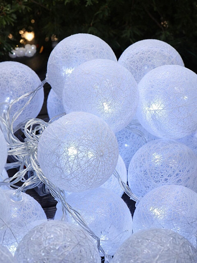 Гирлянда 25 ламп, 5 м, 1 режим, Шары, холодный белый свет, белая, в помещении, на батарейках, LED, Y4-7526