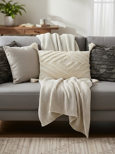 Наволочка декоративная Бохо, канвас, 30 х 48 см, бежевая, A130186