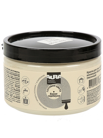 Краска водно-дисперсионная, Aura, акриловая, интерьерная, моющаяся, влагостойкая, матовая, белая черемуха, 0.4 кг
