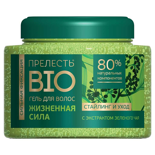 Гель для укладки волос Прелесть Био, Жизненная сила, сильная фиксация, 250 мл, с экстрактом зеленого чая