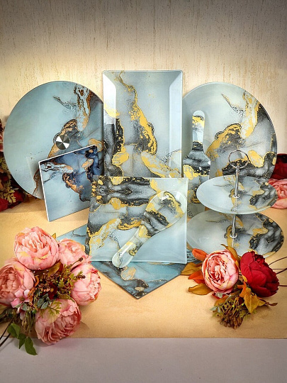 Тарелка десертная, стекло, 20х30 см, прямоугольная, Флюид, Daniks