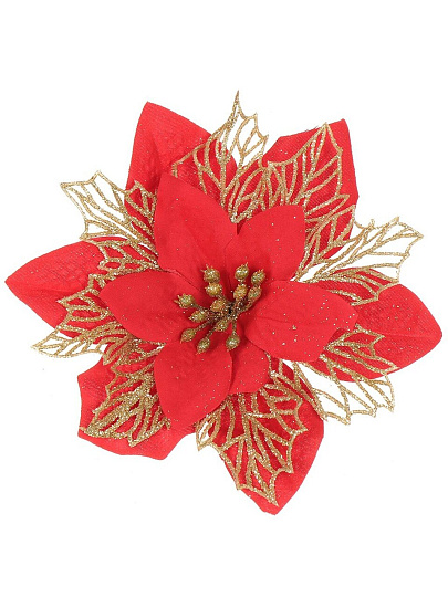 Елочное украшение Пуансеттия, красное золото, 16 см, на прищепке, Y4-3003