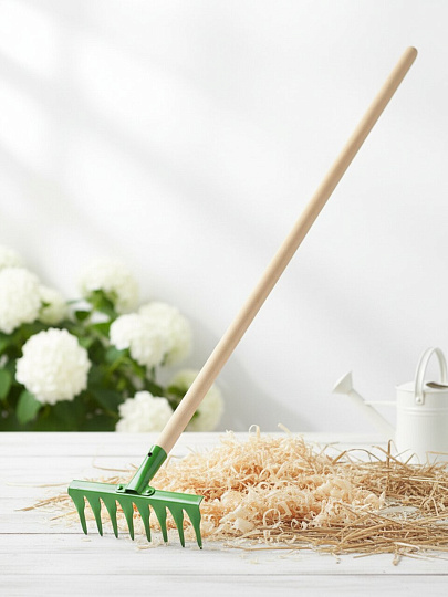 Грабли витые, 8 зуб, сталь, HouseLoft, клепанная тулейка, садовые, черенок деревянный, ГВ8КЛ02