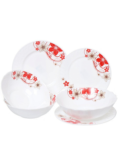 Сервиз столовый стеклокерамика, 19 предметов, на 6 персон, Daniks, Кармен, белый