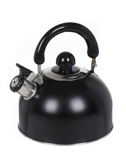 Чайник нержавеющая сталь, 2.5 л, со свистком, матовый, ручка металлическая, Daniks, индукция, черный, GS-04001
